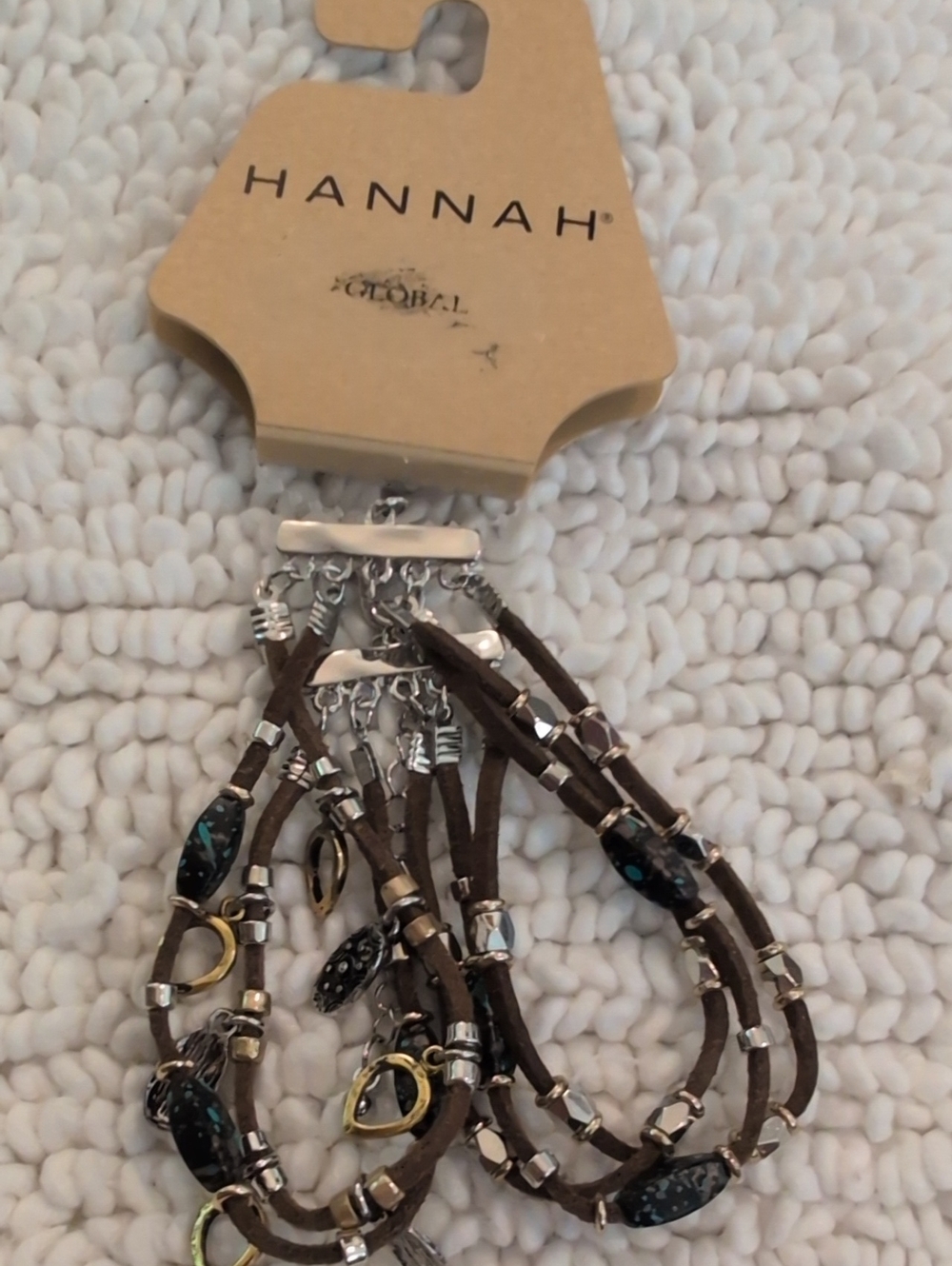 Hannah Multi-Strand Brown Leather Beaded Bracelet with Gold & Silver Accents
